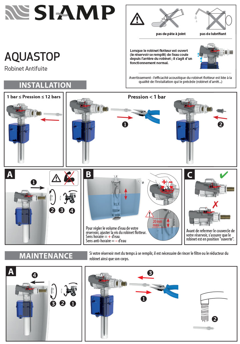 Notice du robinet flotteur Aquastop de SIAMP