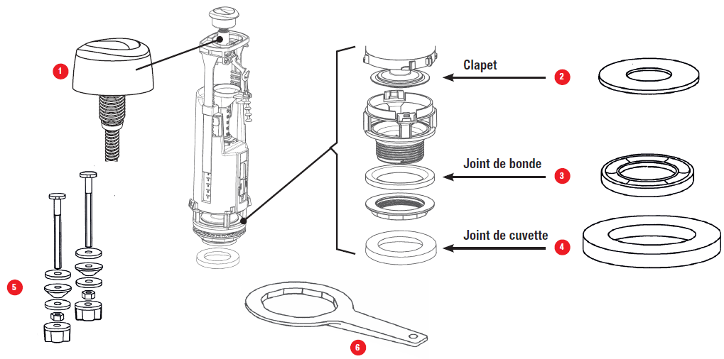 Mécanisme Complet Chasse d'Eau WC Optima S/95L Siamp avec Robinet Flotteur  à Prix Pas Cher